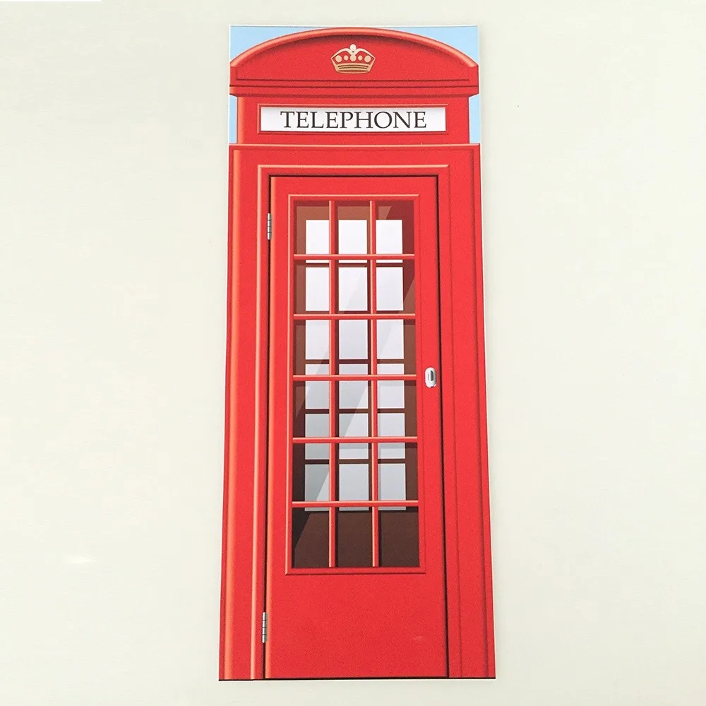 2шт Гостиная Наклейка на дверь Европейская телефонная будка Декор Дверь 3D стерео