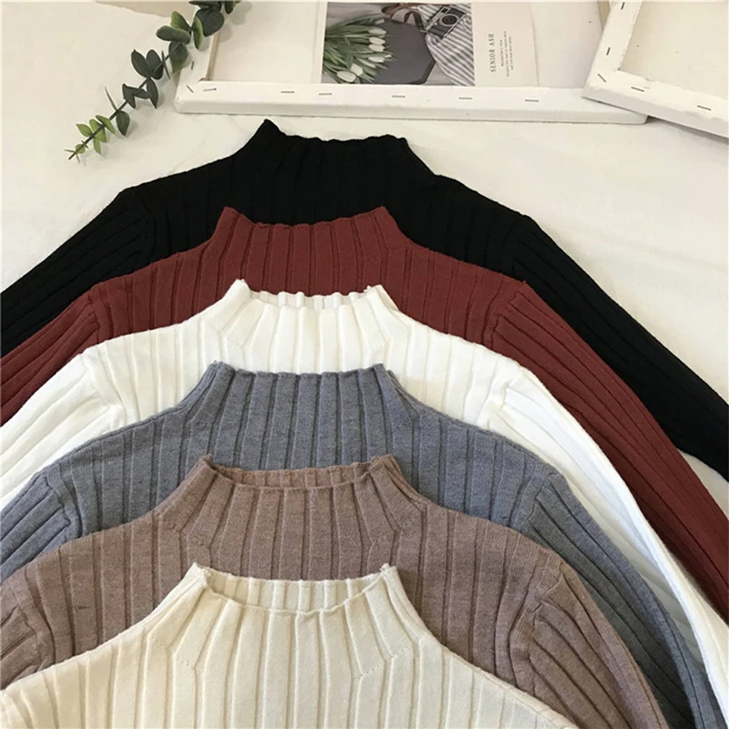 

Stand Collar Slim Sweaters Women Warm Pullover Bottoming Top Female Cozy Sweater Mujer Sueteres Pulls Femme Automne Hiver