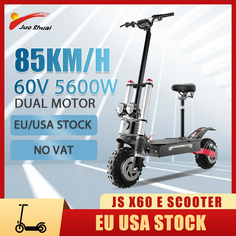 

60V5600W двухмоторный электрический скутер 85 км/ч, электрические скутеры с максимальной скоростью для взрослых с сиденьем, батарея Panasonic 30 А/ч, д...