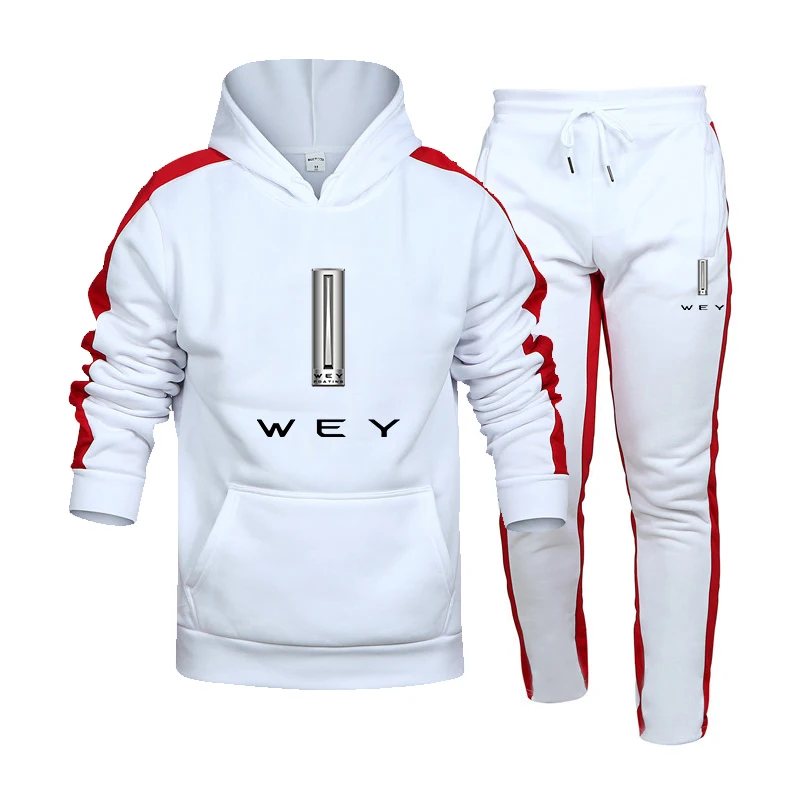 

Новинка Осень-зима мужской женский модный спортивный костюм с капюшоном WEY логотип автомобиля двухцветный свитер с карманами с прострочкой...