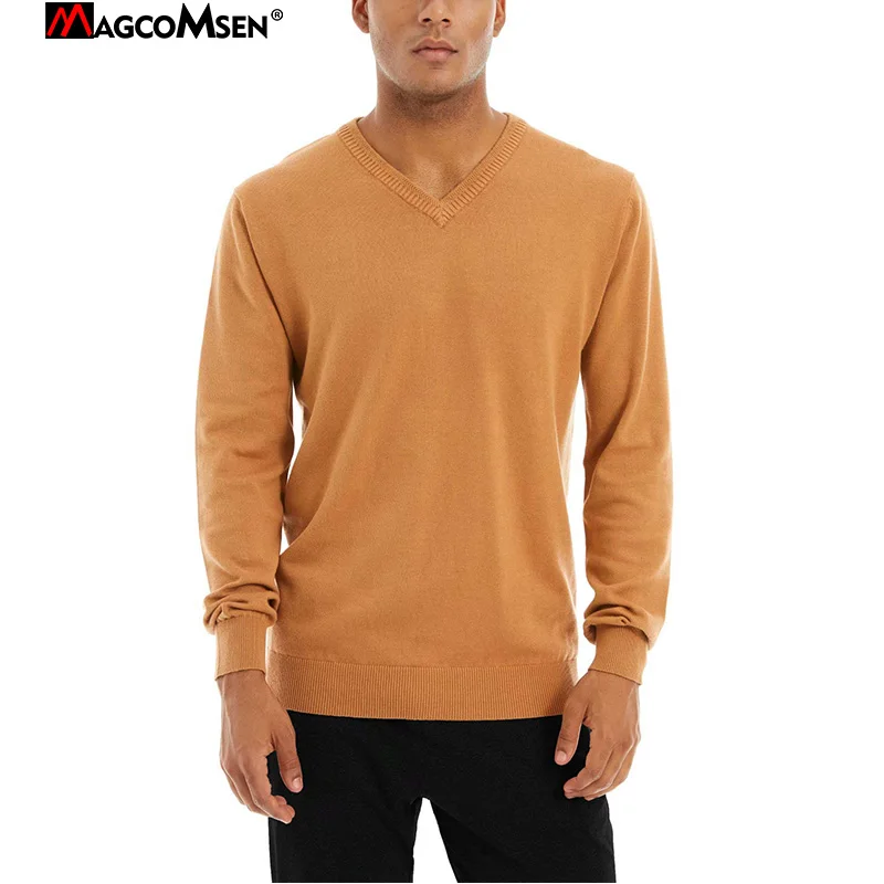 MAGCOMSEN Winter Men Sweater 2021 Autumn New Fashion Casual Pullover V-Neck Cotton Knitted Streetwear Long Sleeve Knitwear | Мужская