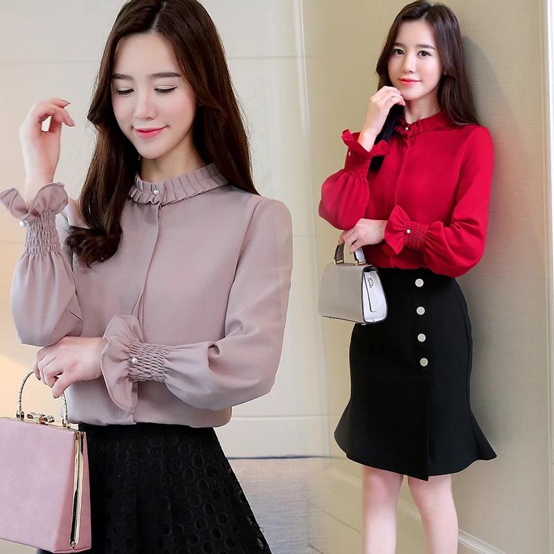 Весна 2020 модные женские блузки рубашки шифоновая блузка OL с длинным рукавом