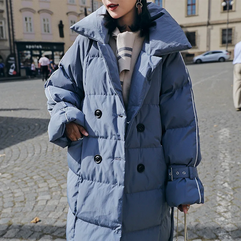 Hong Kong Style Thick Long Lace-up Cotton Coat Women's Winter Style Students Cotton-padded Jacket down Feather Cotton-padde