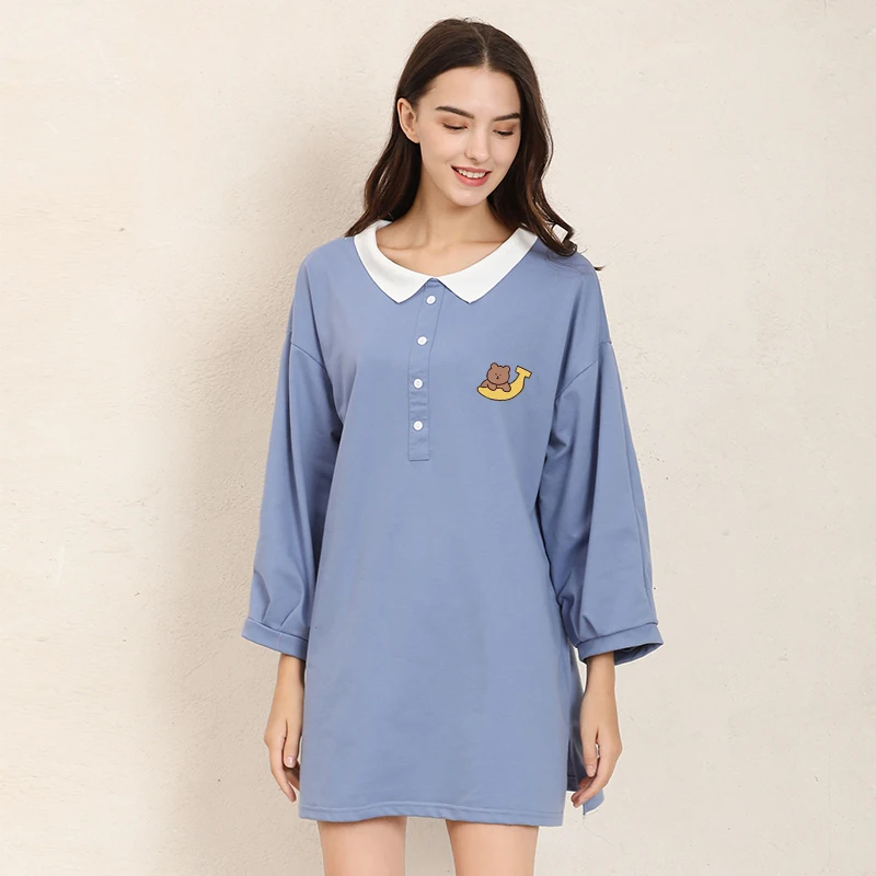 Платье-рубашка женское хлопковое с принтом банан и медведь | Женская одежда