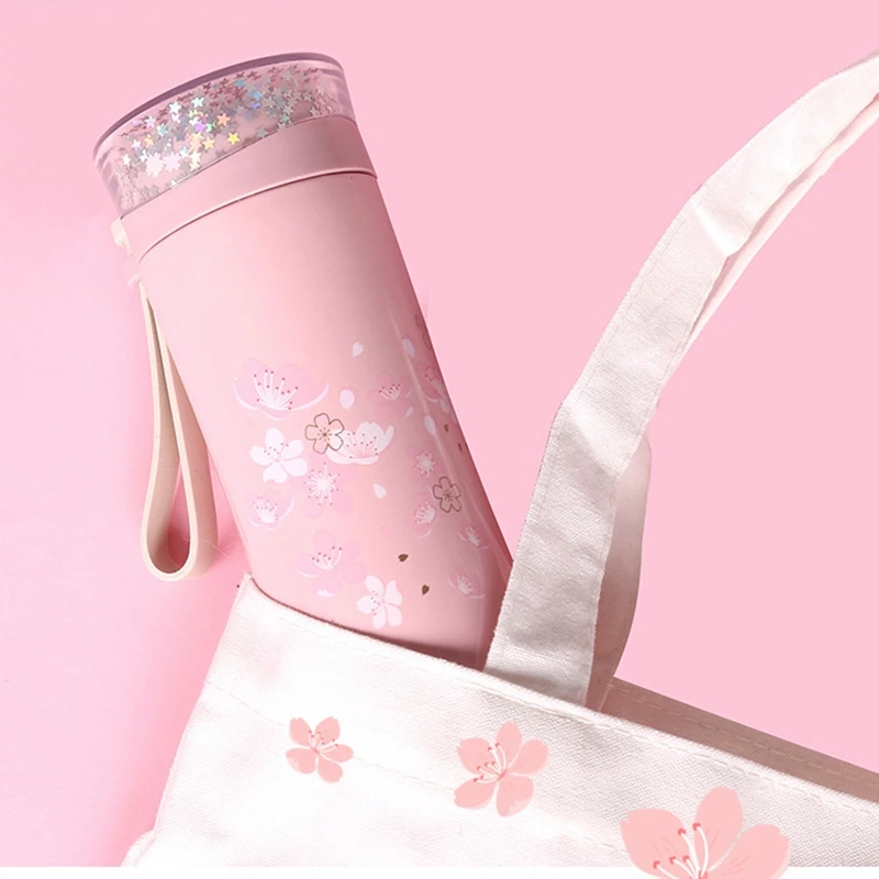 

New Korean Version Of Ins Glitter Pink Cherry 304 Stainless Steel Cup Small Fresh Pink Tender Female Student Convenient Cup