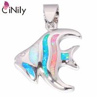 cinily created white blue pink fire opal silver plated wholesale cute fish for women jewelry christmas gift pendant 23mm od6751