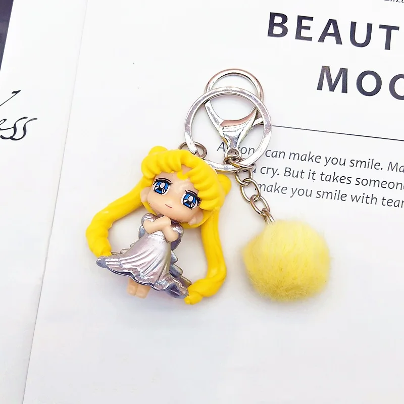 

Hot Cute Sailor Moon Keychain Automobile Hanging Ornament Fuzzy Ball Pendant Comic Girl's Birthday Gift Christmas Gift