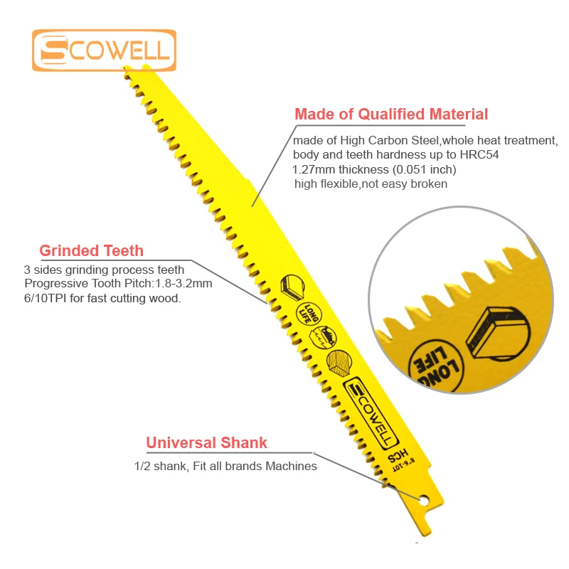 Лезвие для сабельной пилы SCOWELL HCS 8 дюймов 30% скидки | Инструменты