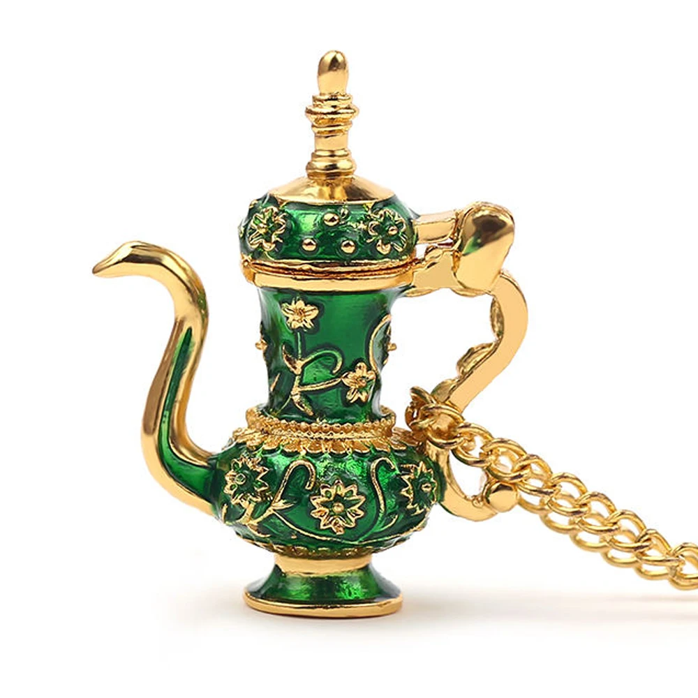 Ожерелье с кулоном в виде чайника маленькая зеленая подвеска ручной росписи