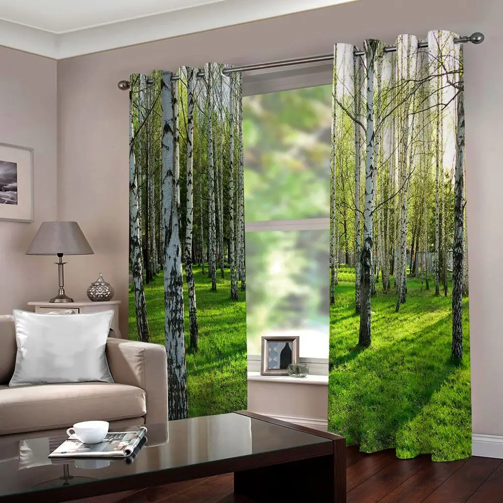 Занавески с фотопечатью плотные затемняющие оконные шторы для гостиной Лесной
