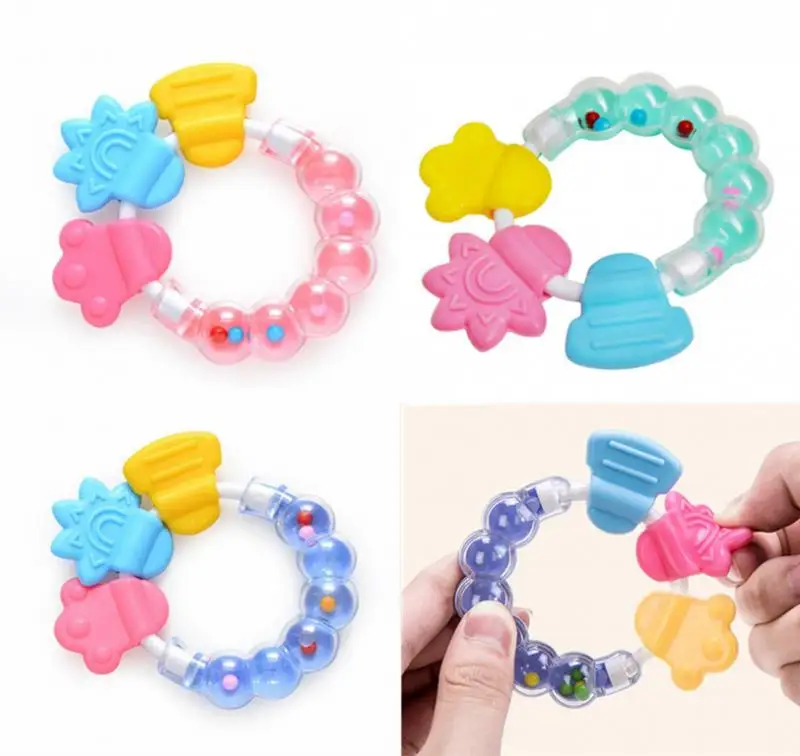 1PCS Baby Toys Silicone Rattles Newborn Baby Rattles Teether Toy Teeth Biting Babies Toddler Bed Bell Silicone Handbell Jingle