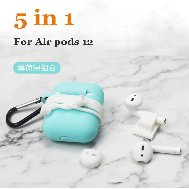 

5 In1 Silicone Case for Apple Airpods 1 2 Protective Wireless Earphone Cover for Apple Air Pods Anti Lost Strap Silicone Rope
