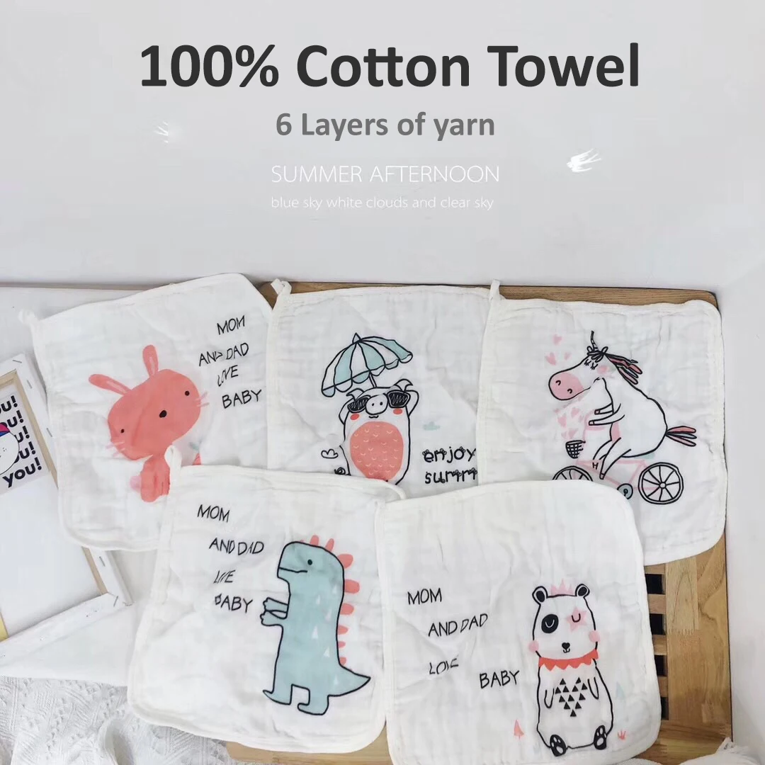 

30*30cm Baby Towel Kid Towels 6 Layers Soft Cotton 100% Cotton Yarn Towels Kids Bath Towel Baby Care Wash Face Cleaning