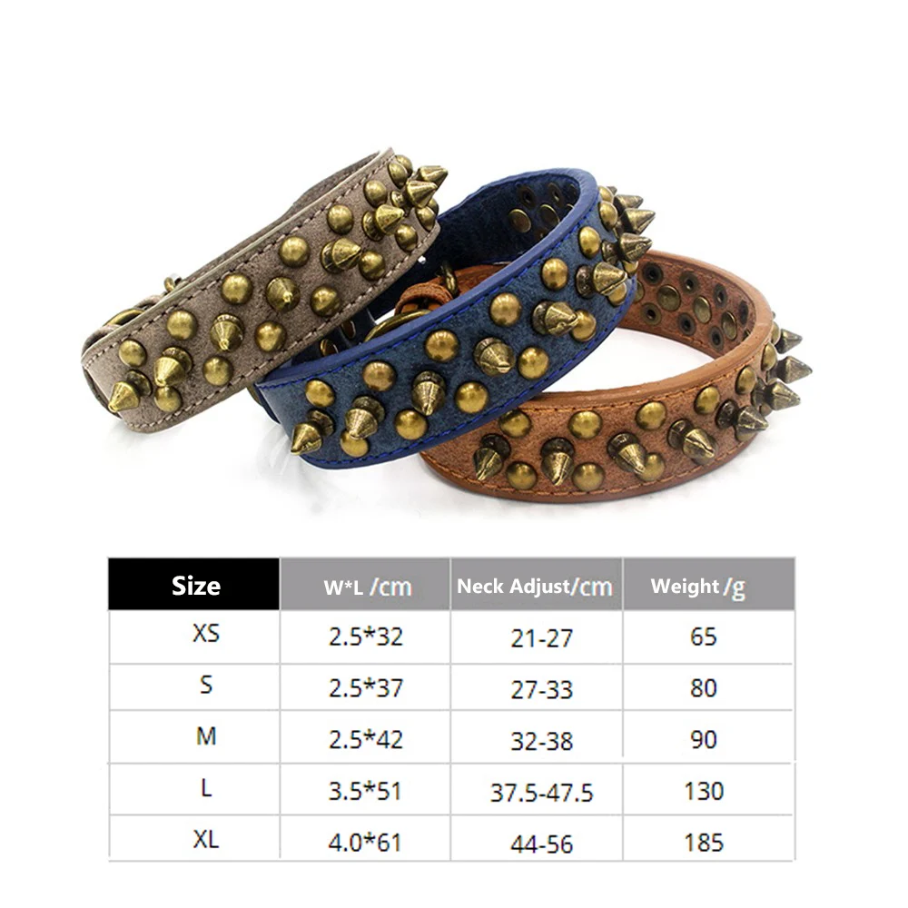 

Dog collar leather punk studs rivets dog collar round nails durable pet products, suitable for small/medium/large dogs XS-XL ZD