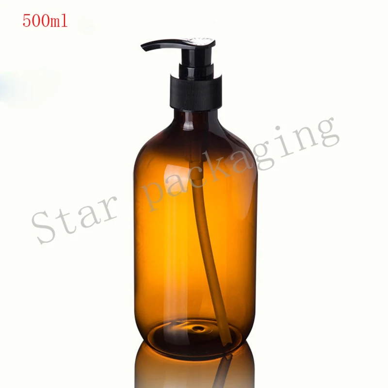 500 мл пустая Янтарная Косметическая ПЭТ-контейнер с насосом для лосьона куб. См