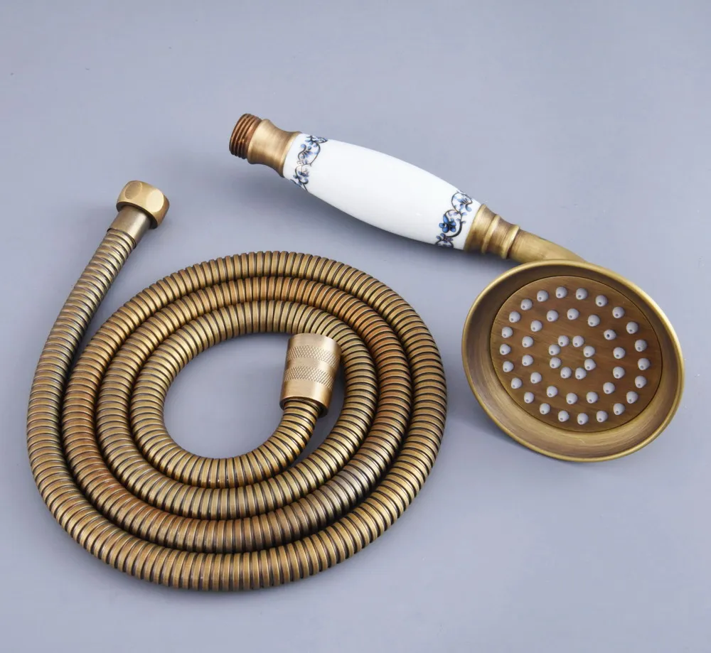 

Antique Brass Vintage Retro Bathroom Telephone Shape Hand Spray Handheld Shower head 1.5m Hand Held Shower Head Hose Lhh116