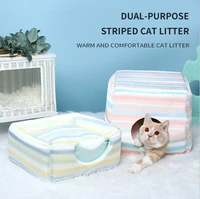 cool fabric tofu block cat litter hit color striped square litter removable mat dual purpose dog litter pet litter
