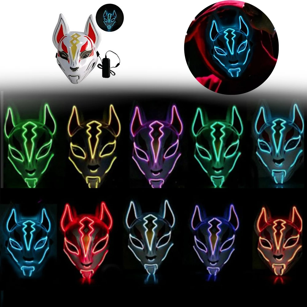 Светящаяся маска с лисой светодиодный светильник для дрифта домашняя Хэллоуина