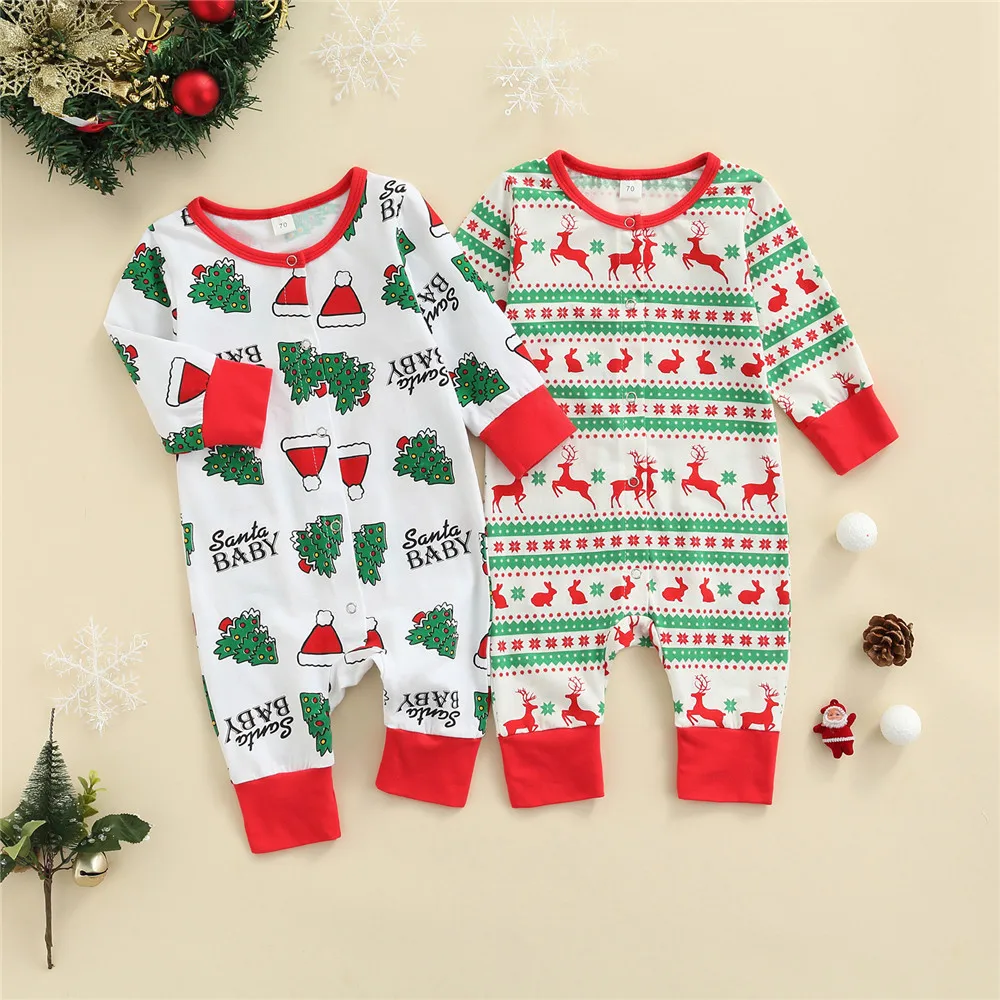 

Baby Boy Girl Christmas Tree Reindeer Printed Romper Long Sleeve Jumpsuit 0-18M Newborn Infant Toddler Festival Costume Outfits