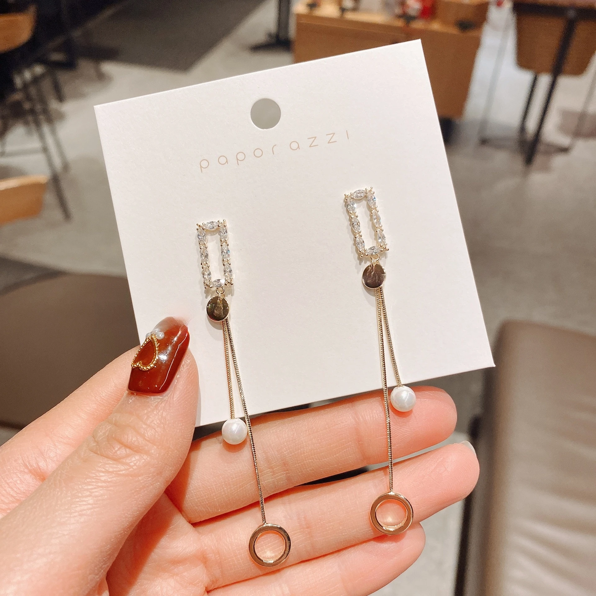 

Square Ring Earring Inlaid with Cubic Zircon Long Tassel Earrings Pearl Drop Dangle for Women Jewelry