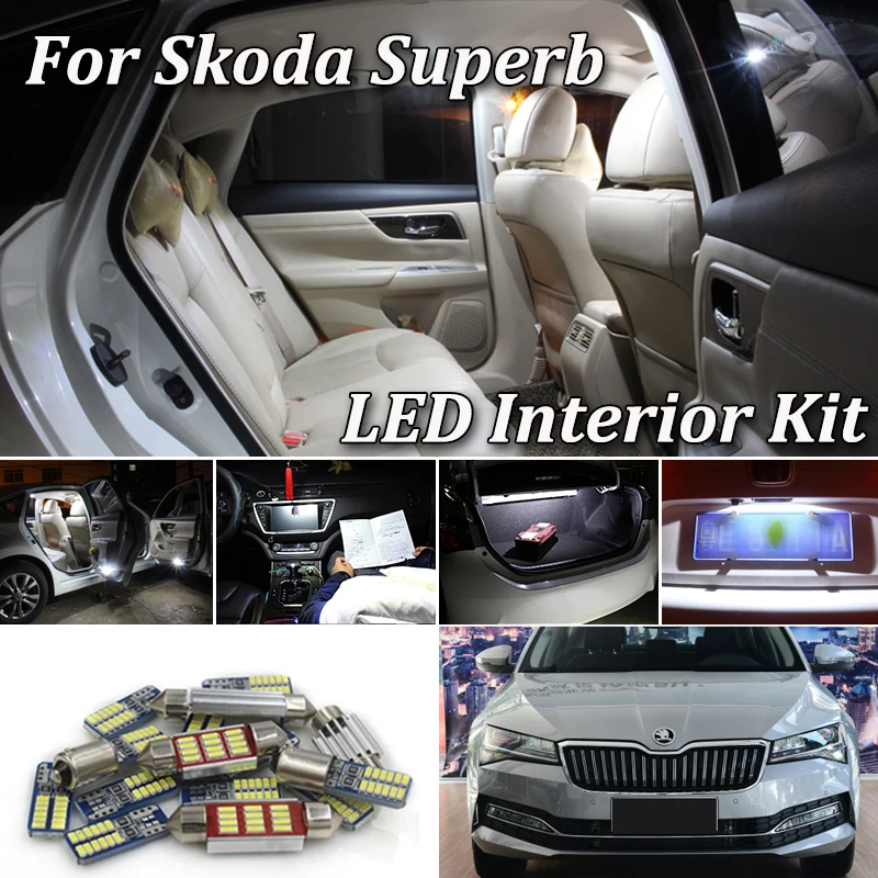 100% комплект ламп для освещения салона автомобиля Skoda Superb 1 2 3 MK1 MK2 MK3 седан Estate