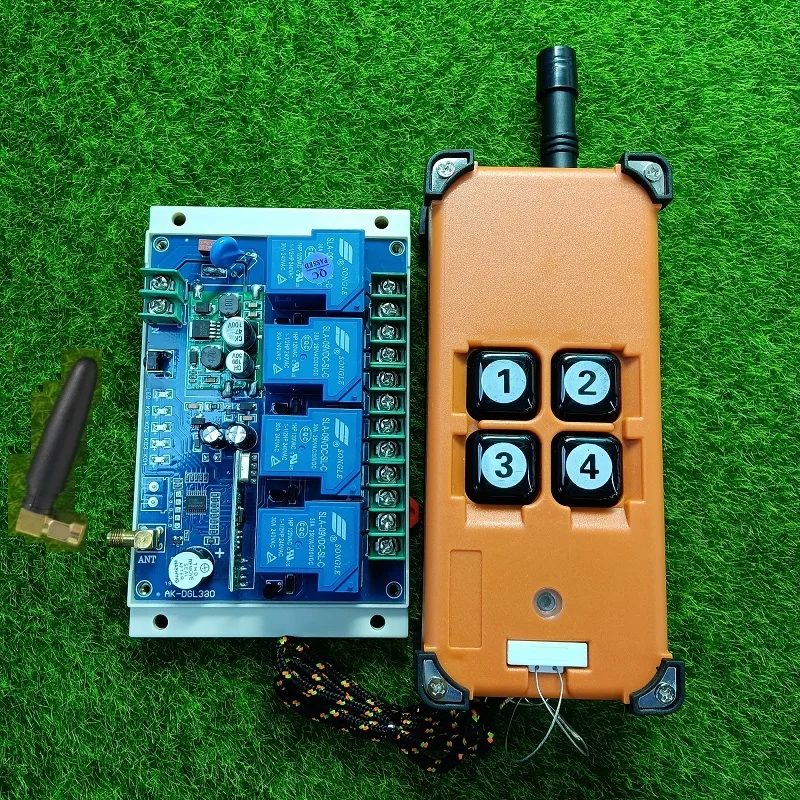 Реле 12 В, 24 В, 36 В, 48 В, 30 А постоянного тока, 4 канала, 3000 Вт, радиочастотный переключатель, беспроводной пульт дистанционного управления высокой мощности, промышленное/сельскохозяйственное, 1000