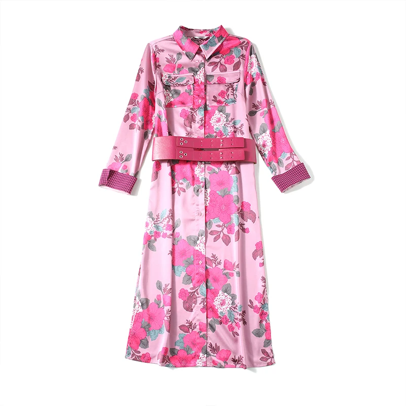 

New Elegant Vintage Fashion Women Spring Autumn Flroal Print Slim Tunic Dress Lady Long Sleeve Dresses