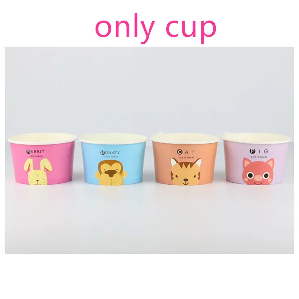 only cup 50 шт цветная одноразовая бумажная миска для мороженого с мультяшными животными 130 мл/200 мл круглая чашка для десерта, пирога, йогурта, фруктового пудинга с крышкой - Цвет: only cup