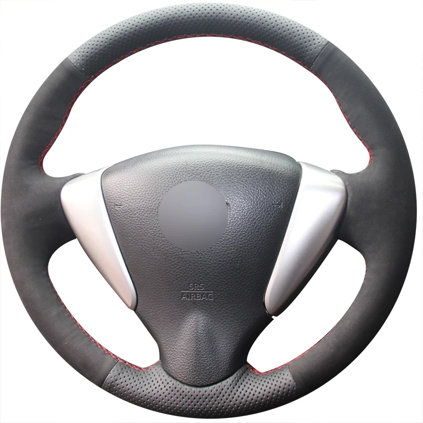

Прошитая вручную черная натуральная кожа замша Противоскользящий чехол рулевого колеса автомобиля для Nissan Tiida Sylphy 2012-2015 Versa 2015-2019