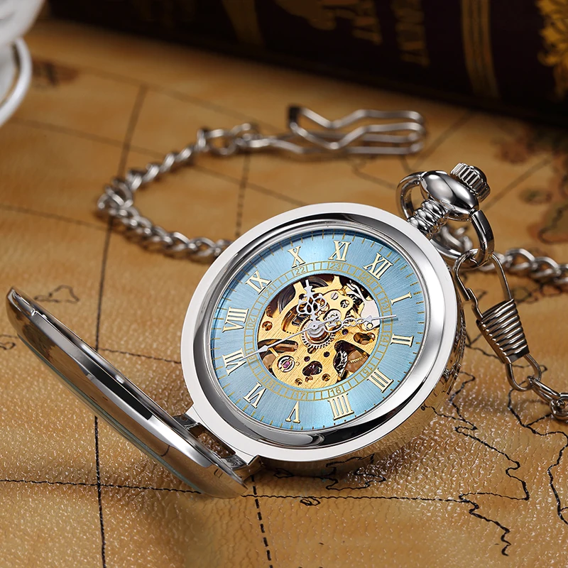 Новые дизайнерские Механические карманные часы-скелетоны циферблат с римскими