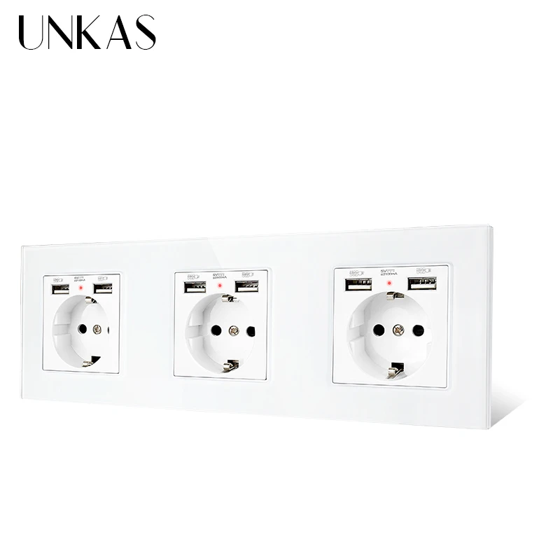 UNKAS ЕС розетка электрическая Двойная зарядка через USB Порты и разъёмы с