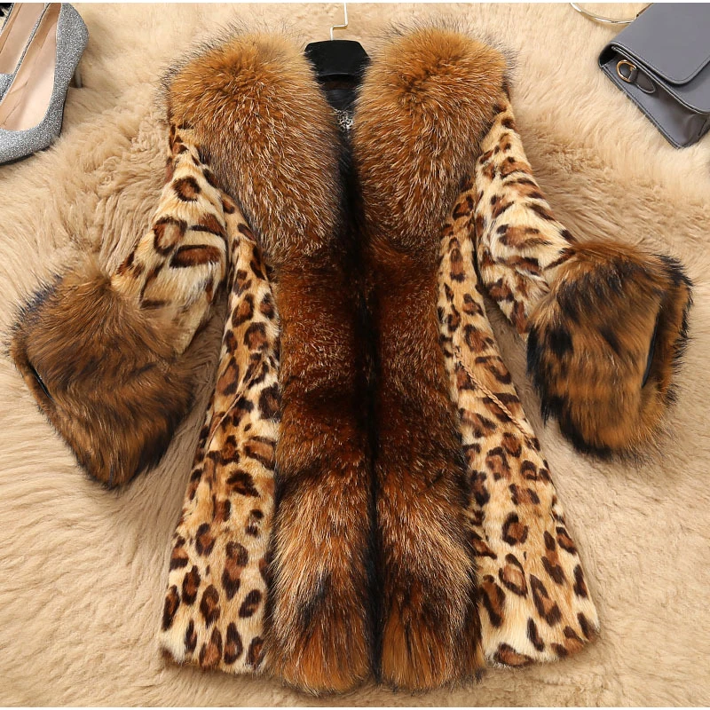 

Женское леопардовое пальто размера плюс Chic из искусственного меха, зимнее плотное теплое приталенное меховое пальто средней длины, верхняя...