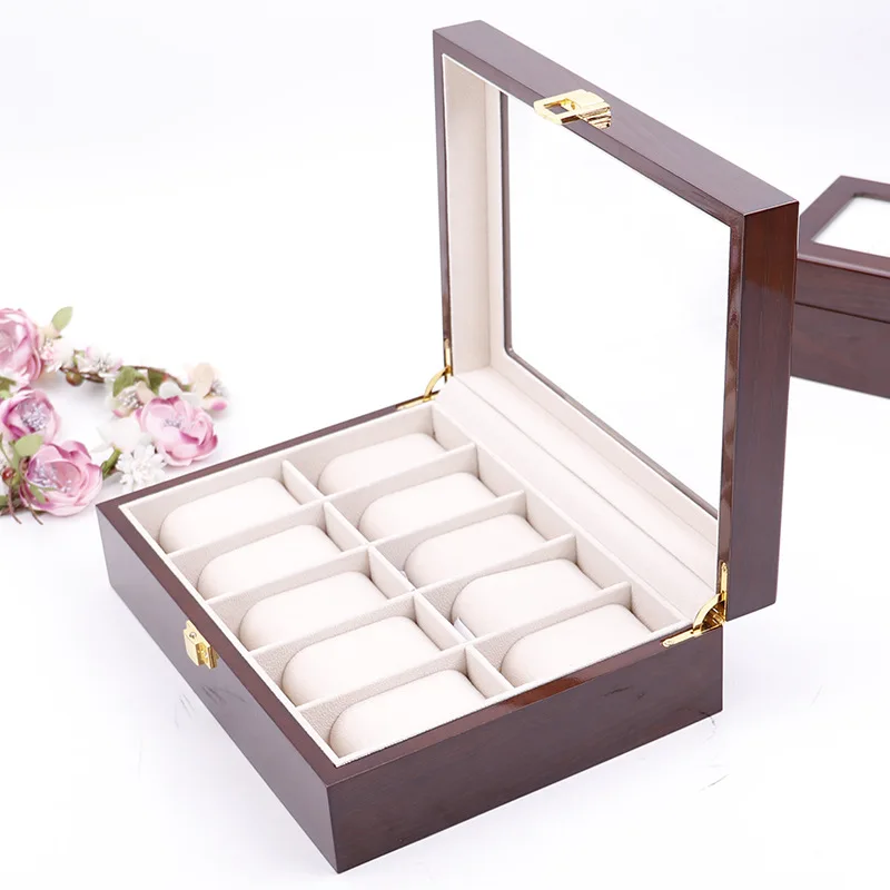 10 отделений модная мужская домашняя деревянная коробка для часов