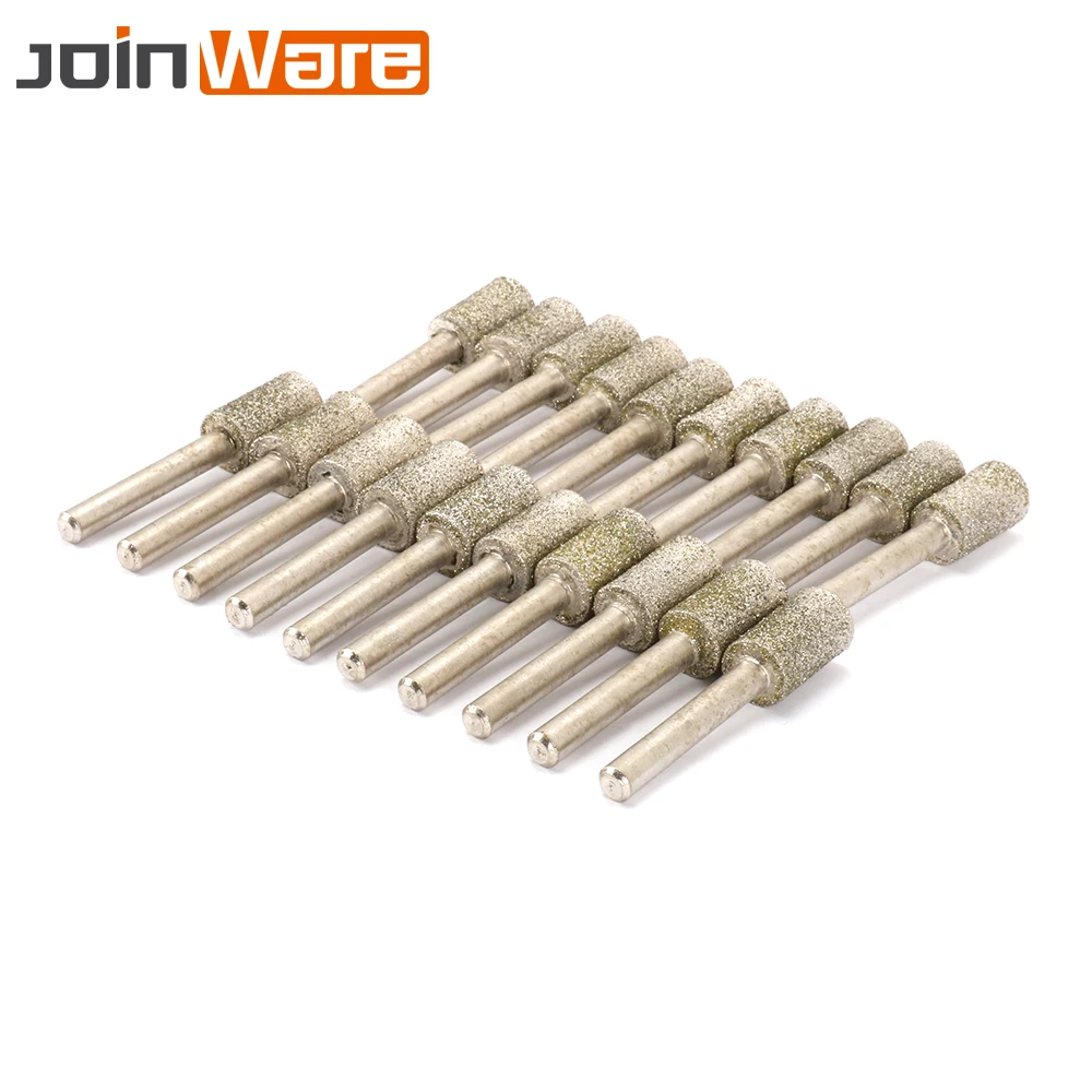 

20PC 12mm Head 6mm Shank Diameter Diamond Coated Head Cylinder Grinding Mounted Point Burrs Bit Set For Rotary Tool Metalworking