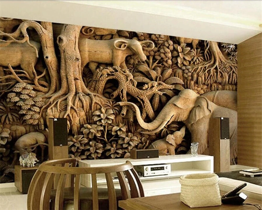 Пользовательские 3D самоклеющиеся обои современные стерео лес слон животные