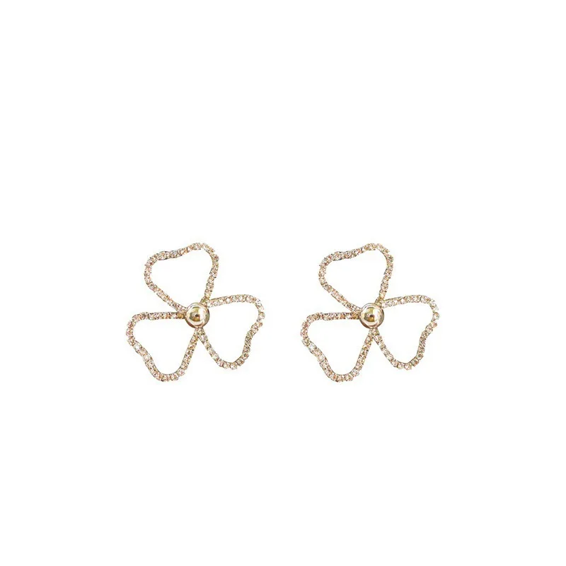 

925Silver Needle Korean Rhinestone Petal Stud Earrings Fashion Exaggerated Temperamental Girlish Style Vacation Style Earrings