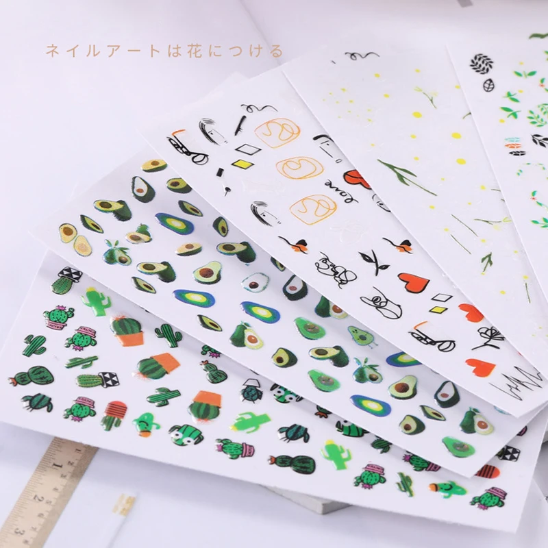 1 лист зеленая наклейка для ногтей Летний стиль украшение авокадо фрукты
