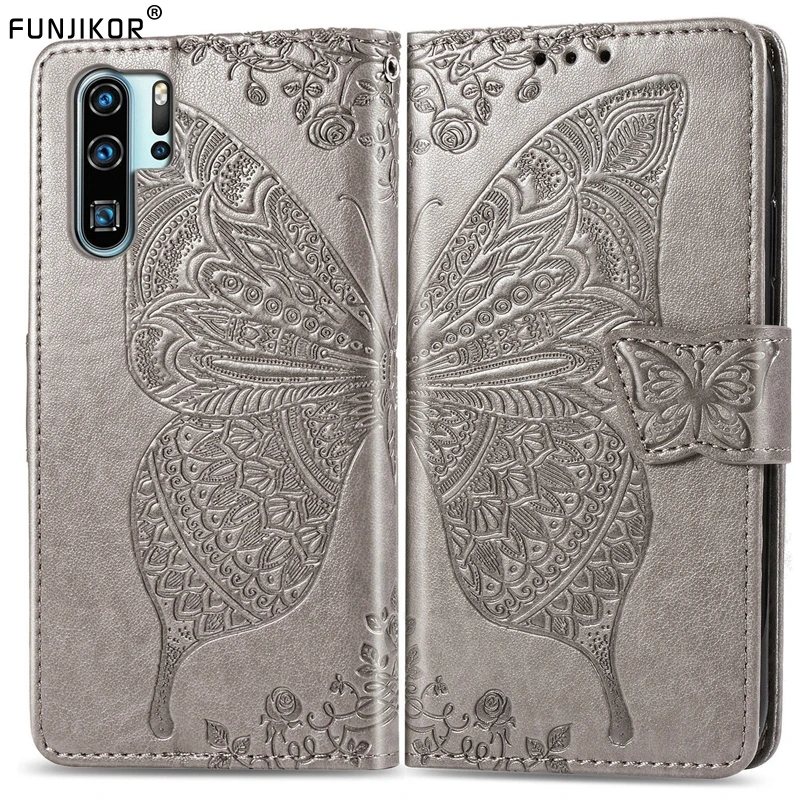 Кожаный чехол-книжка с 3D изображением бабочки для Huawei P30 Pro зеркальный чехол