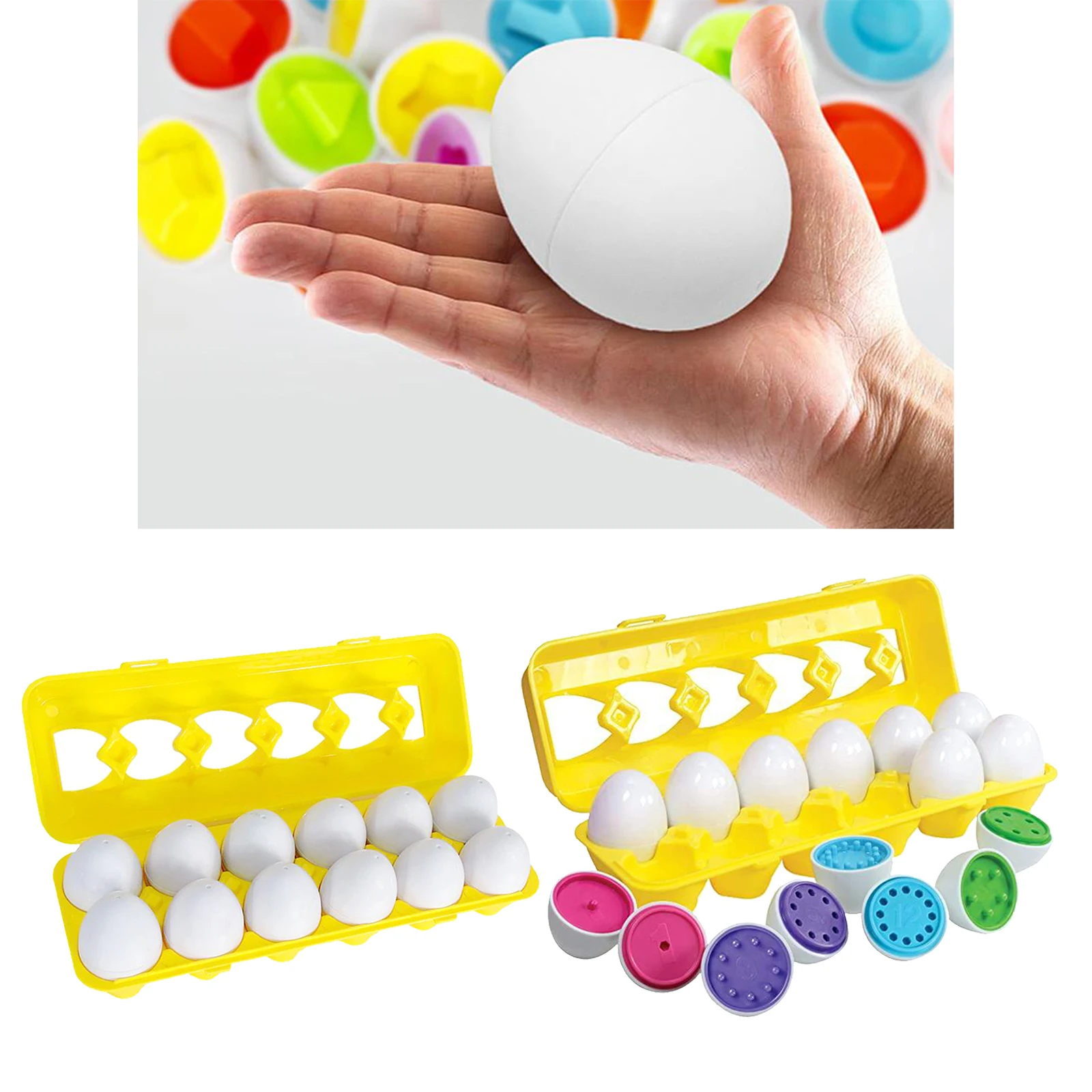 

Montessori Shape & Color Eggs Sorter Educational Learning Toys 12 Shape Eggs