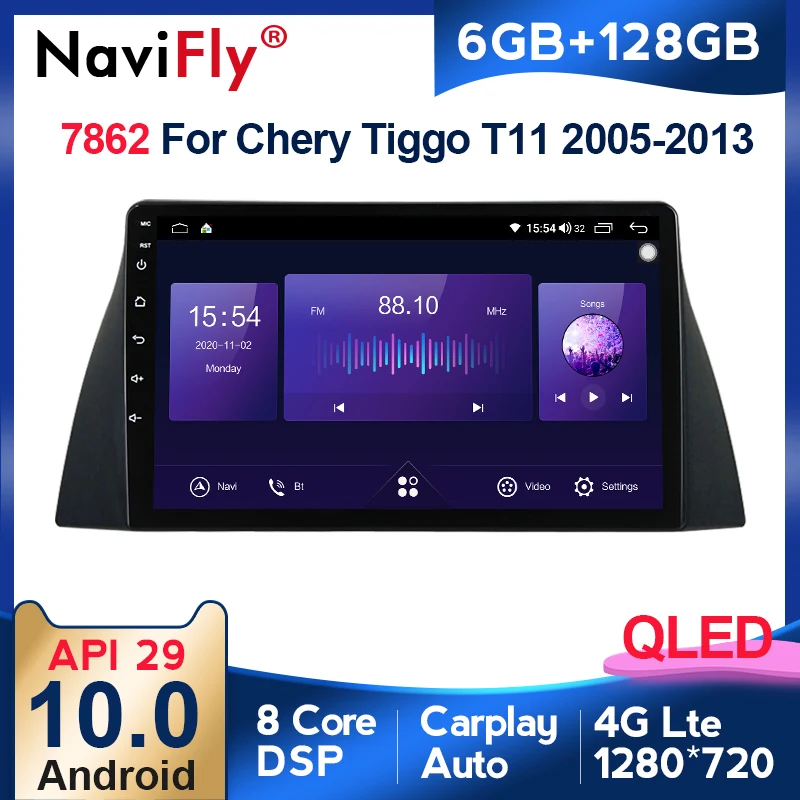 

NaviFly 7862 QLED Screen 1280*720 Android 10.0 For Chery Tiggo T11 2005 - 2013 Car Radio Multimedia Video Player Navigation GPS