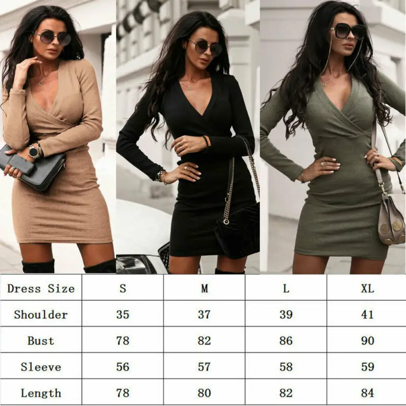 Женское сексуальное модное платье с v образным вырезом однотонное джемпер