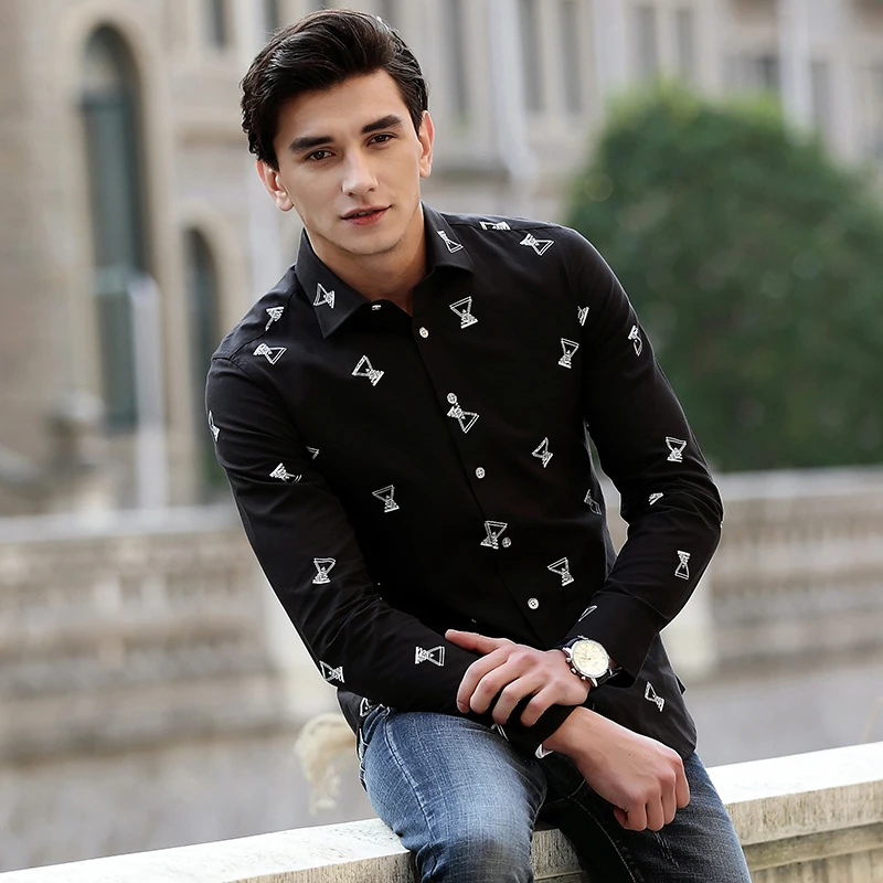 Browon осень новая модная мужская рубашка социальный Slim Fit Мужская одежда рубашки