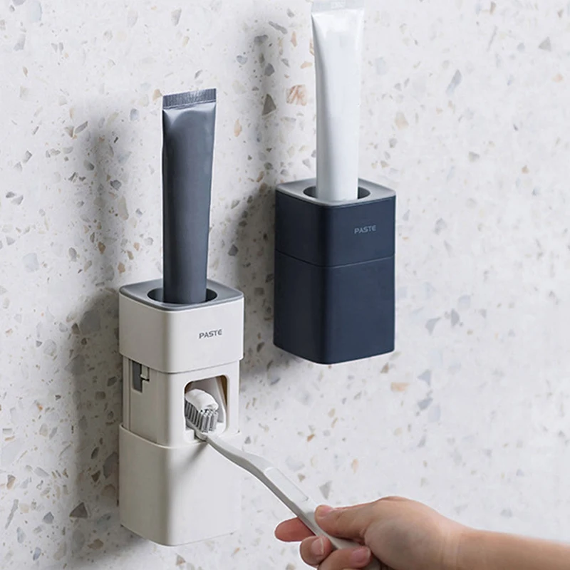 

2 Pcs Toothpaste Dispenser, Toothpaste Squeezer, Wall Mounted Automatic Toothpaste Dispenser,White & Dark Blue