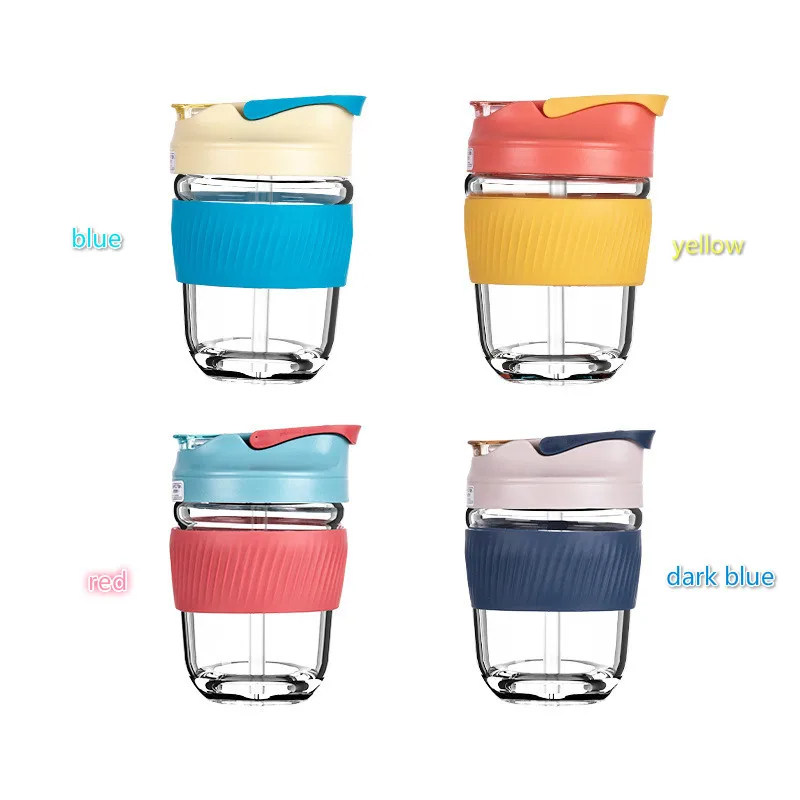 

New Fashion Travel Coffee Mug Creative Vacuum Flask Glass Cup with Straw Silicone Cup Holder Mini Portable Thermos Couple Cup