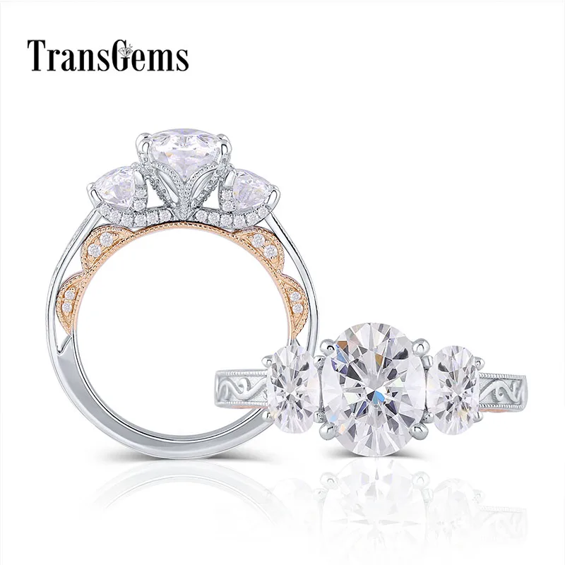 TransGems Настоящее 14 к 585 два тона центр 7*9 мм 4*6 Овальный цвет GH Муассанит 3 Камень