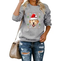wz20266 autumn and winter fashion new style soft christmas cute dog printing solid long sleeve sports round neck casual pullover