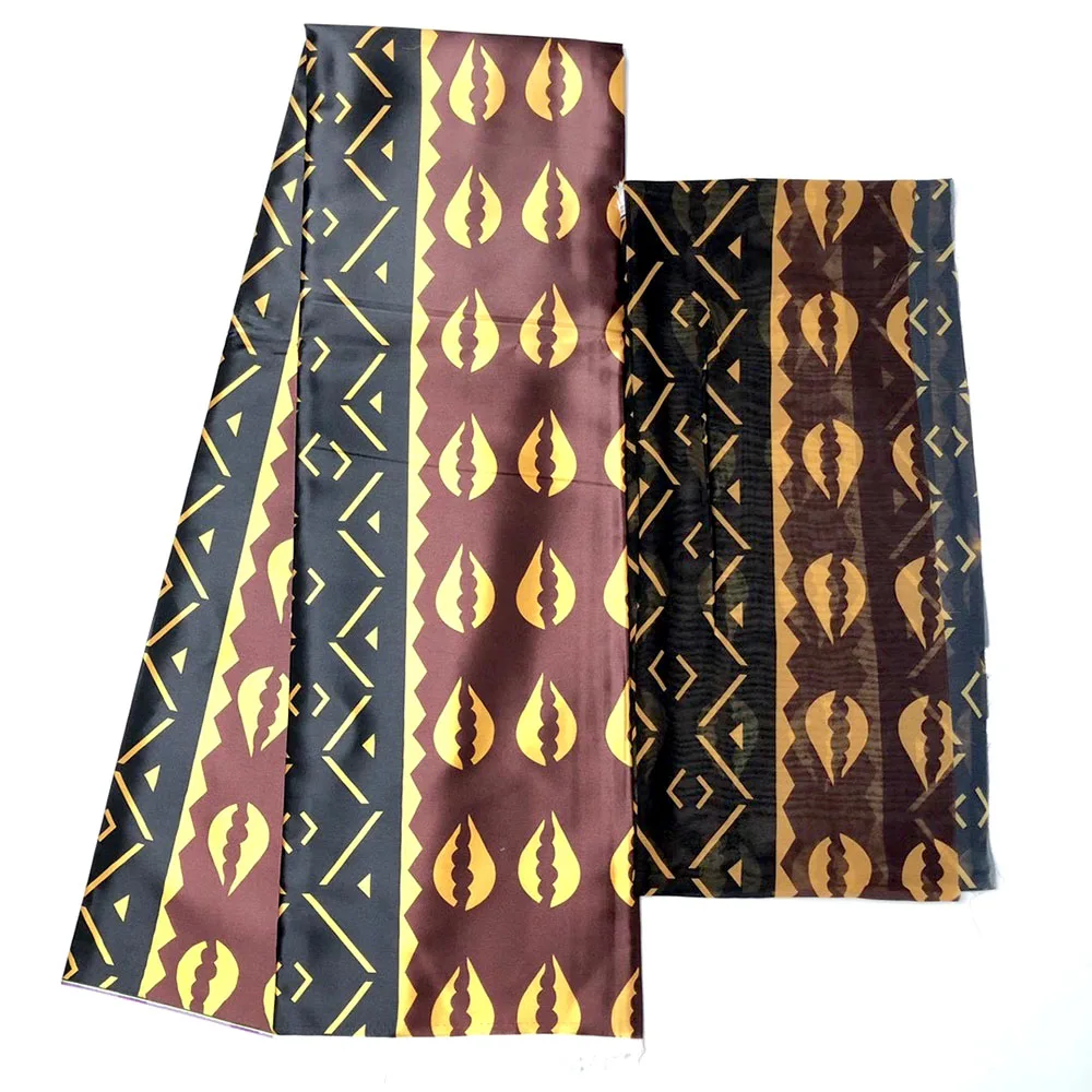 

2021 New Arrival Fashion Satin Silk Wax Fabric Soft African Fabric 2+4 yards African Silk Fabric For Party Dress