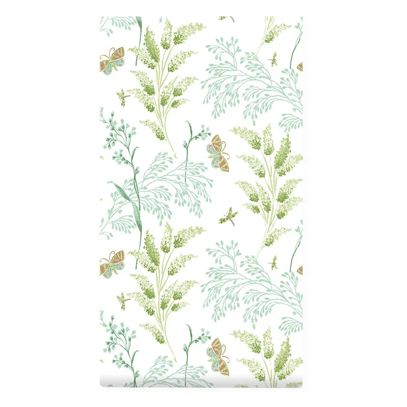 

Hipster TV Background Wallpaper Artistic Pastoral Style Green Color Small Floral Warm Bedroom Living Room Nordic Wallpaper