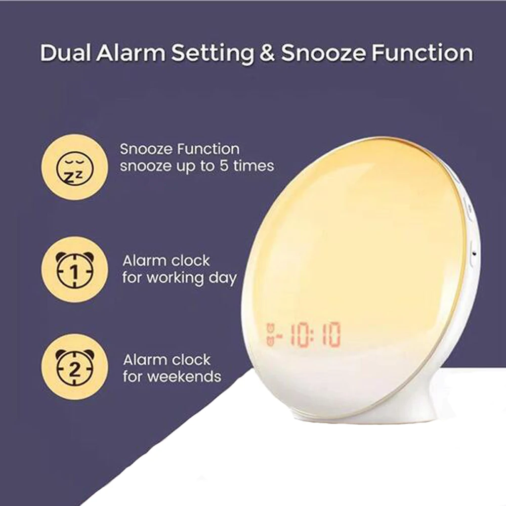 Sunset Analog Light Alarm Clock Natural Sound Fm Radio Bedroom Night Light