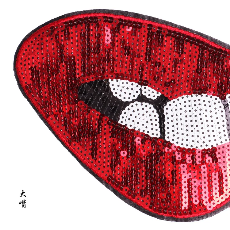 Красные рот губы Блестки бусины нашивки для одежды DIY Стразы Вышивка Аппликация